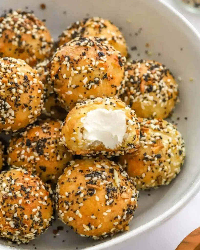 gluten-free air fryer bagel bites coated in everything bagel seasoning