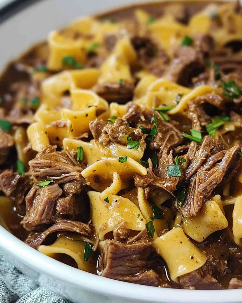 Crockpot Mississippi Beef and Noodles Recipe