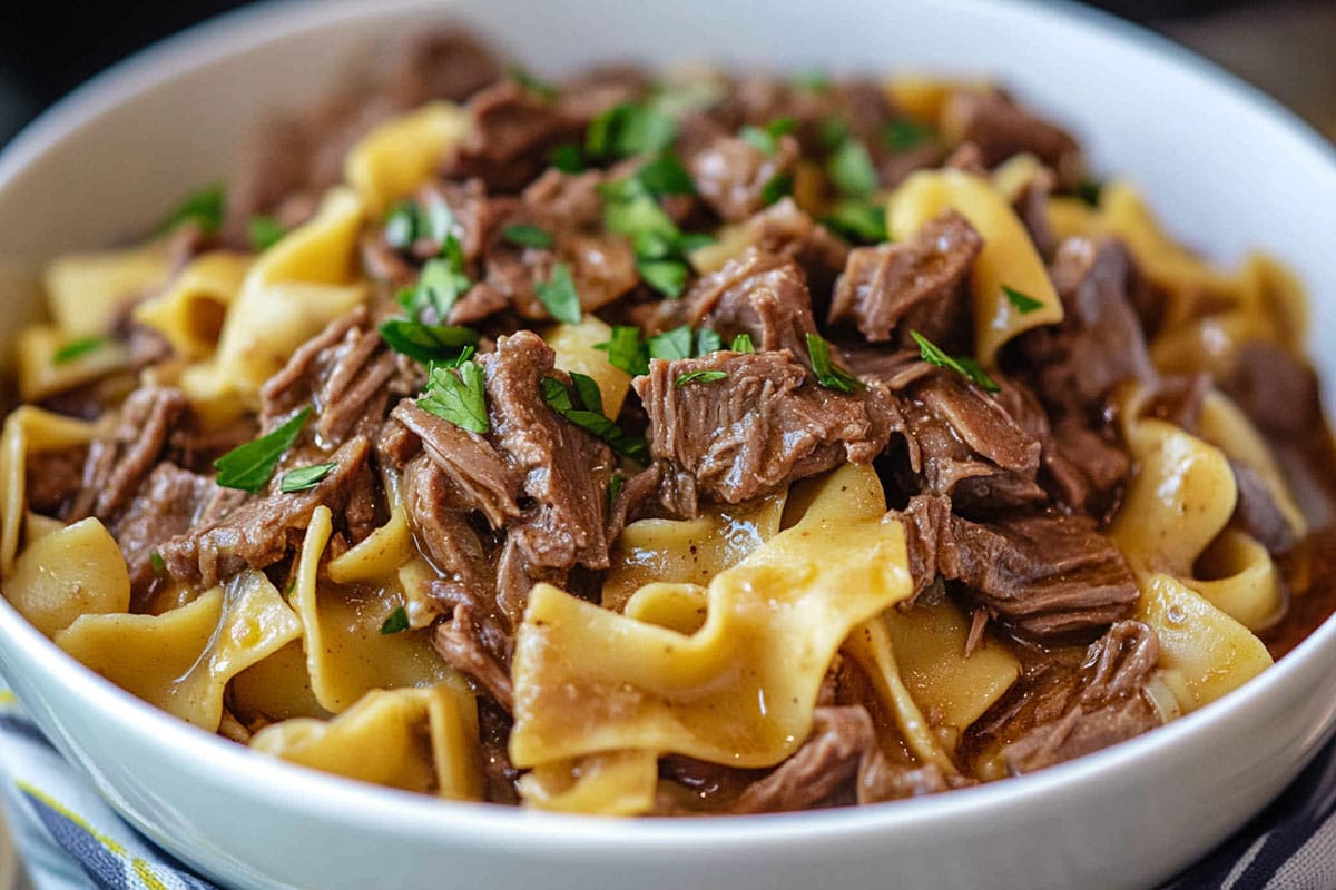 Crockpot Mississippi Beef and Noodles