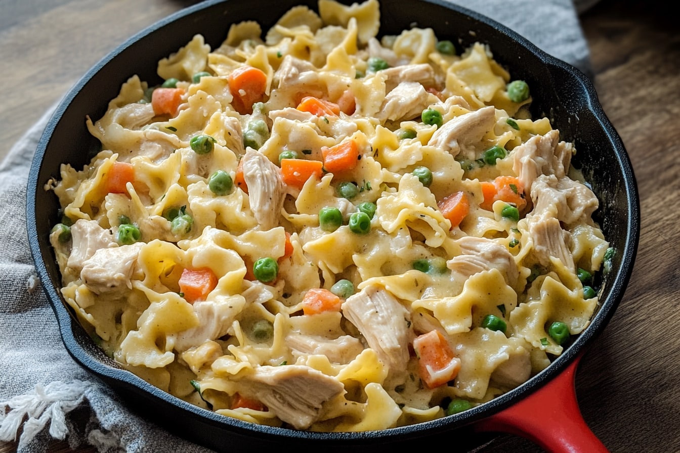 Easy Chicken Pot Pie Noodle Skillet Recipe