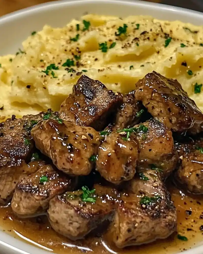 Garlic Butter Steak Bites and Mash